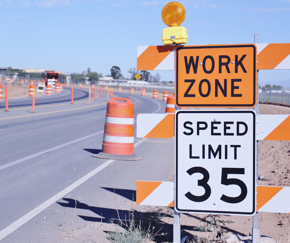 work zone signs on roadway